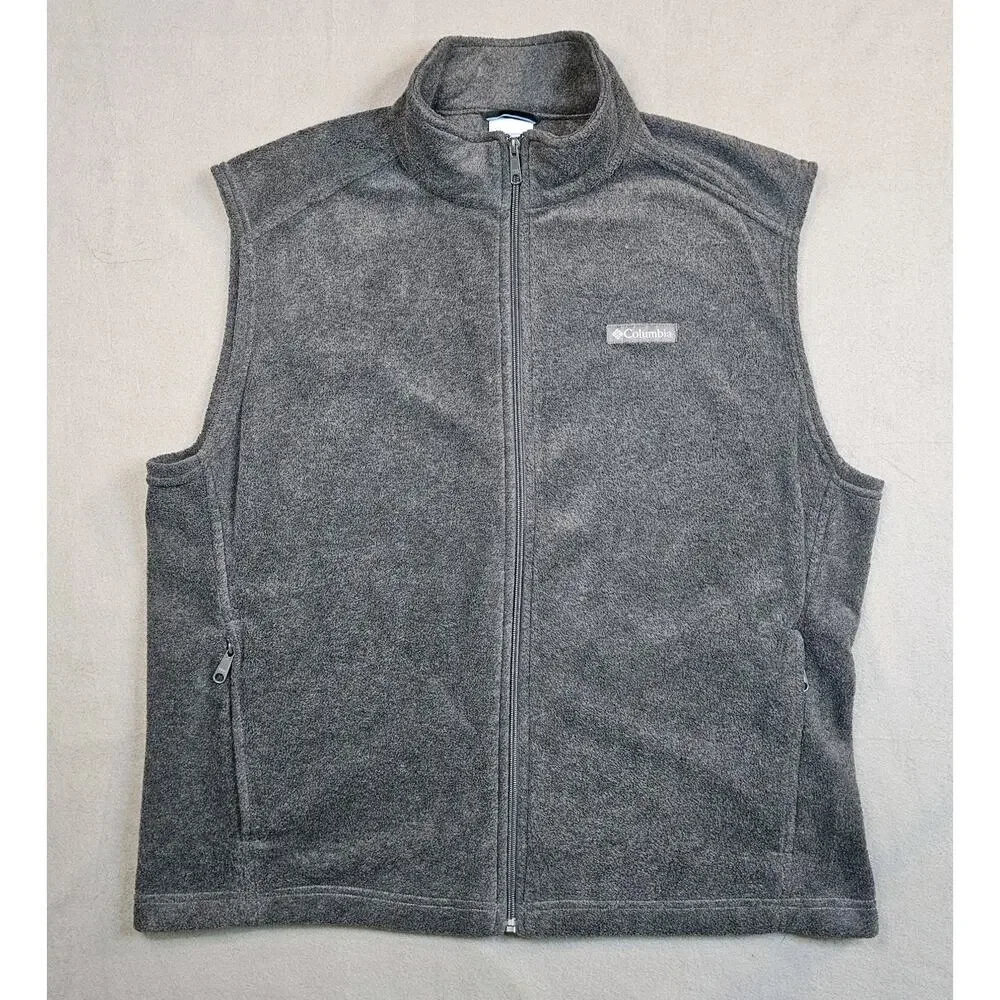 Columbia Fleece Vest Men XL Gray Full Zip with Pockets Active Outerwear